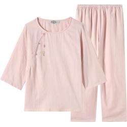美标 七分袖纯棉睡衣套装春夏女双层棉纱中国风全棉可外穿家居服秋