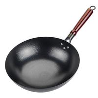 金存章丘炒锅铁锅无涂层家用炒菜锅圆底不易粘老式锻打熟铁锅已开锅 锤印轻便款+玻璃盖 32cm