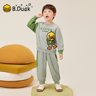 B.Duck小黄鸭童装儿童运动套装春秋男童卫衣卫裤2件套洋气女童 中花灰 110 cm