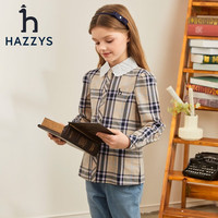 哈吉斯(HAZZYS)品牌童装春女童衬衫简约舒适百搭风柔软女童衬衫 杏仁卡其 155