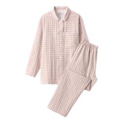 無印良品 MUJI 无侧缝 双层纱织睡衣 浅粉红色格纹