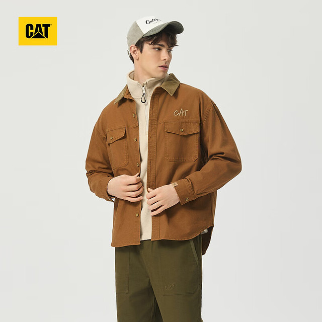 CAT 卡特彼勒 后背山系印花美式复古休闲工装外套 深卡其 L
