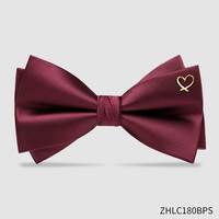 IFSONG 酒红色新郎结婚领结婚礼男伴郎西装蝴蝶结高端纯色男士双层黑领结