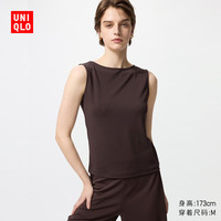 UNIQLO 优衣库 女装针织船领无袖T恤背心479604 39 棕黑色 XS /150/76A