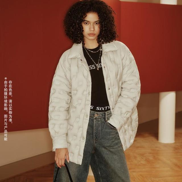 MISS SIXTY 羽绒服女纯色压花翻领时髦茧型保暖外套