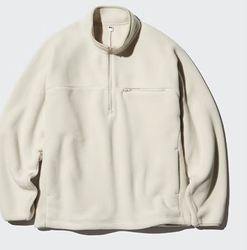 UNIQLO 优衣库 男装/男女同款摇粒绒半拉链宽松套头衫长袖保暖471233 30 浅米色 4XL /185/128C