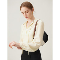 范思蓝恩气质韩版翻领绑带衬衫女2024春V领百搭上衣24FS11288 淡黄色 XL