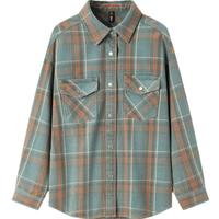 森柔牛仔|森马牛仔衬衫女中长款纯棉复古秋oversize长袖衬衣街头