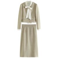 范思蓝恩设计感假两件小香风套装春装气质短外套24FS11186 青烟绿（半身裙） XS