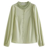 范思蓝恩23FS13123法式通勤长袖衬衫女秋季花边圆领上衣 米杏色 S