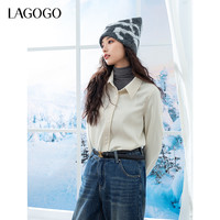 LAGOGO红色气质磨毛衬衫外套女拉谷谷秋冬设计感翻领叠穿上衣 XL