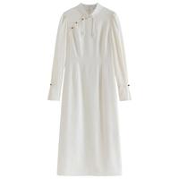 范思蓝恩23FS13323新中式改良旗袍设计感连衣裙女春秋气质长裙 米白色 M