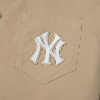 MLB男女复古老花系列长袖衬衫透气舒适休闲上衣户外运动外套内搭 米黄色 S