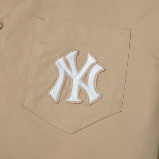 MLB男女复古老花系列长袖衬衫透气舒适休闲上衣户外运动外套内搭 米黄色 S