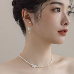花饰庄园 清冷仙气可两戴蝴蝶淡水珍珠轻奢女耳钉女 立体清冷两戴式珍珠耳钉