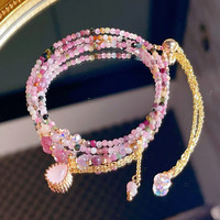 花饰庄园 粉色水晶彩虹碧玺项链手串二合一心形吊坠项链三圈串珠手链女 K171碧玺三圈手链