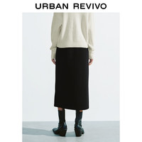 UR【HOT】2025秋季女装简约休闲松紧腰开衩半裙UYY550041# 黑色 S