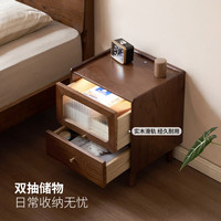源氏木语实木床头柜现代简约橡木储物柜卧室床边柜家用带灯收纳柜 0.3米床头柜 无灯