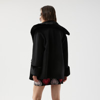 播黑标系列羊毛大衣女冬短款机车羊羔毛外套BDQ4AD0644 K40黑色 L