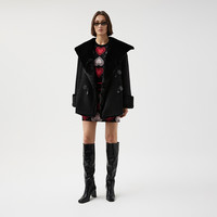 播黑标系列羊毛大衣女冬短款机车羊羔毛外套BDQ4AD0644 K40黑色 XL