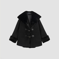 播黑标系列羊毛大衣女冬短款机车羊羔毛外套BDQ4AD0644 K40黑色 S