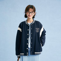 笛莎大童初高中生2025秋季青少年女孩拼色落肩宽松棒球服外套 绿色