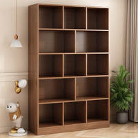移动端、京东百亿补贴：亿家达 实木色书架置物架 5层13格 胡桃色 100*24*180cm