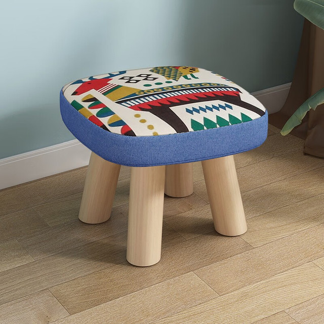 人文成家 实木腿方凳 蓝鹿 家用实木圆凳矮凳