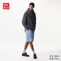 优衣库男装/男女同款牛仔工装短裤/水洗产品裤子休闲宽松中裤477165 64 湖蓝色 L /175/88A