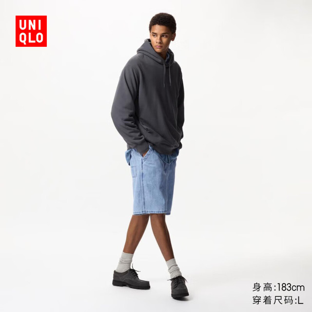 优衣库 男装/男女同款牛仔工装短裤/水洗产品裤子休闲宽松中裤477165