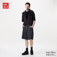 优衣库男装/男女同款牛仔工装短裤/水洗产品裤子休闲宽松中裤477165 08 深灰色 S /165/72A