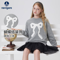 NAVIGARE女童连衣裙秋季新款儿童裙子长袖短裙舒适甜美可爱 海岛假期黑色 160