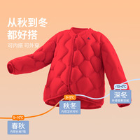 NAVIGARE儿童棉服冬季新款男童外套女童开衫学生上衣保暖基础叠穿舒适 葫芦花型无领大红
