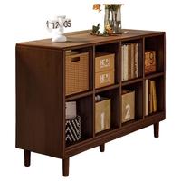 立太 全实木书架书柜一体靠墙置物架矮柜格子柜落地柜子家用多层储物柜 8格120x30x89.5cm