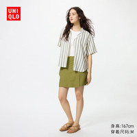 优衣库女装麻混纺裙裤/休闲短裤477614 56 橄榄色 3XL /175/88B