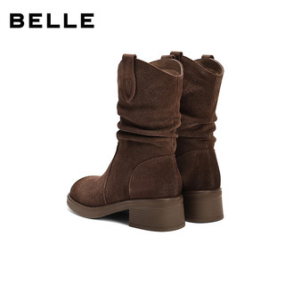 百丽（Belle）复古时尚V口时装靴女2025冬新百搭显瘦堆堆西部靴B2913DZ5 咖色 38