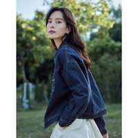 茵曼（INMAN）章若楠同款复古休闲女装短款牛仔外套2025年秋季长袖上衣 深牛仔蓝-18518171 M