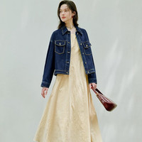茵曼（INMAN）章若楠同款复古休闲女装短款牛仔外套2025年秋季长袖上衣 深牛仔蓝-18518171 XL