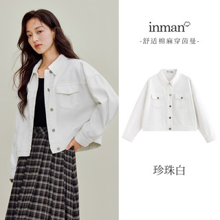 茵曼 复古休闲短款牛仔外套 珍珠白 M