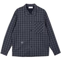 JACK&JONES 秋宽松格纹图案翻领刺绣贴布休闲衬衫男装长袖上衣