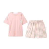 芬腾 【100%纯棉】夏季薄款圆领短袖可外穿少女家居服套装睡衣女
