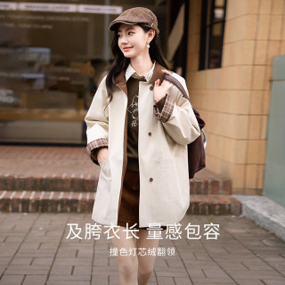香影 X.YING翻领风衣女中长款2025秋季莱赛尔撞色拼接小个子休闲外套 驼色 M 有惊喜