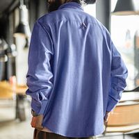 马登 工装美式休闲牛津纺长袖衬衫男刺绣章仔纯棉男士衬衣外套秋季薄款