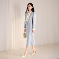 香影 X.YING蓝色小香风套装裙女2025秋季千金感赫本风法式裙子两件套 蓝色 M