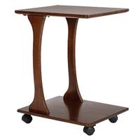 家逸实木边桌客厅边几小桌子迷你C型茶几小户型简易床头柜 胡桃色【弓形带轮可移动】