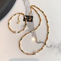 花饰庄园 淡水珍珠碧玺彩色多巴胺串珠项链女感轻奢小众锁骨颈链 RF471项链