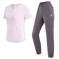 CAMEL骆驼 【短袖两件套】吸湿速干运动服套装女t恤长裤透气跑步瑜伽服套装