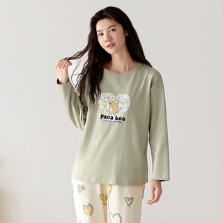 芬腾女士纯棉春秋季长袖睡衣套装少女可爱休闲大码全棉家居服 FX25931471绿色 XL :120-140斤