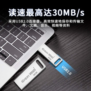 长城 GREAT WALLU盘64GB高速优盘存储大容量防水车载电脑办公两用盘 【U20】金属防水迷你U盘 16GB