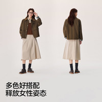 森马外套女巴恩风时尚宽松上衣秋季拼接灯芯绒翻领夹克格纹复古风